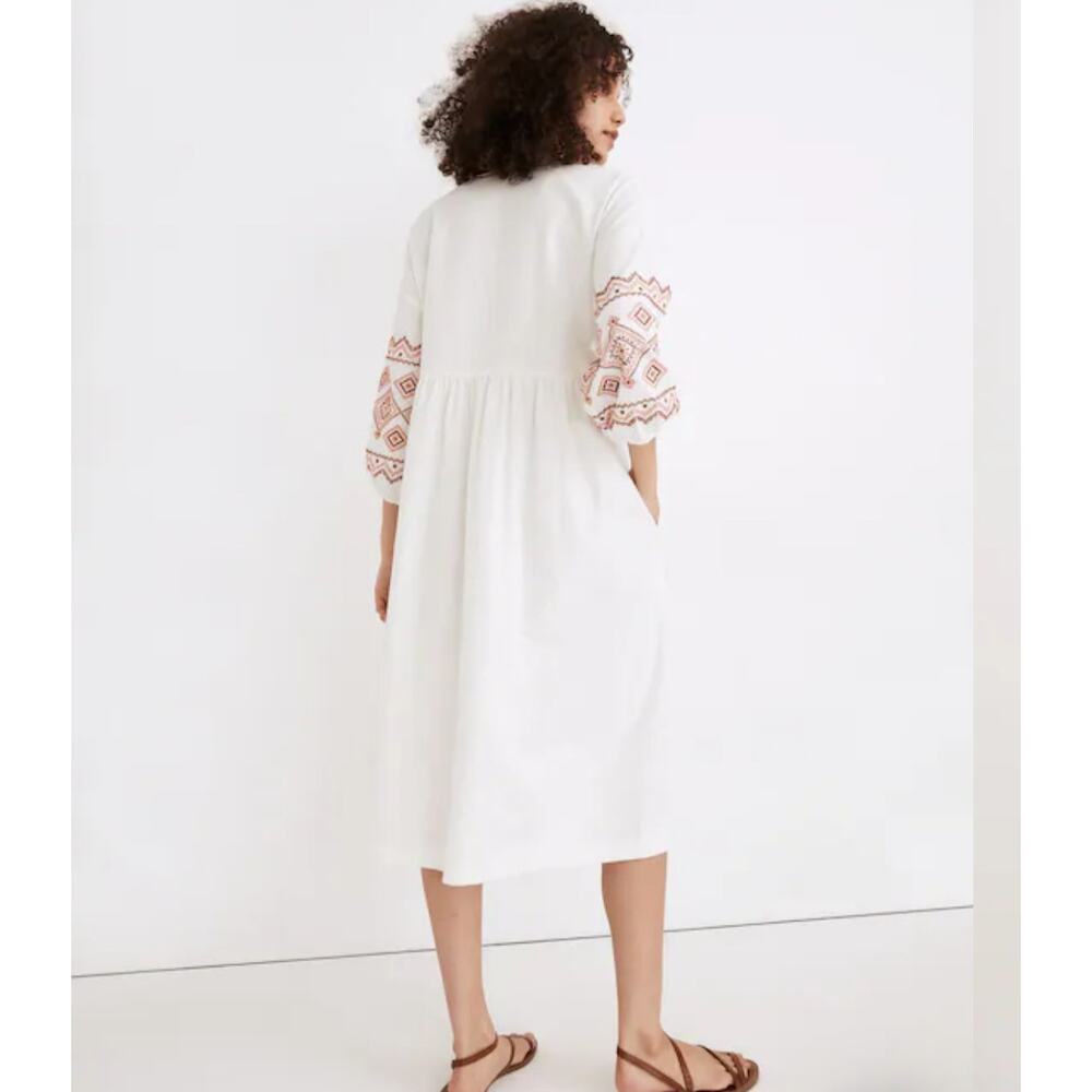 Madewell Embroidered Sleeve Popover Midi Dress, Bohemian Peasant Flour Sack sz M - Picture 4 of 11